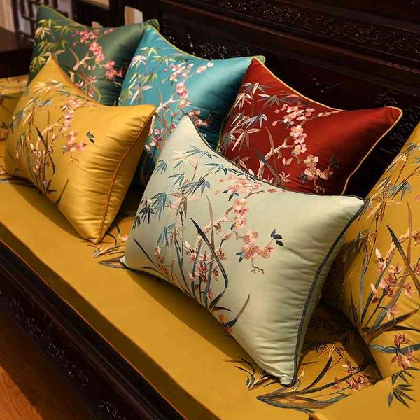 DUNXDECO Federa per cuscino decorativo Federa per cuscino moderna cinese tradizionale Fiore di bambù Orchidea Ricamo di lusso Divano Coussin Dec 210401