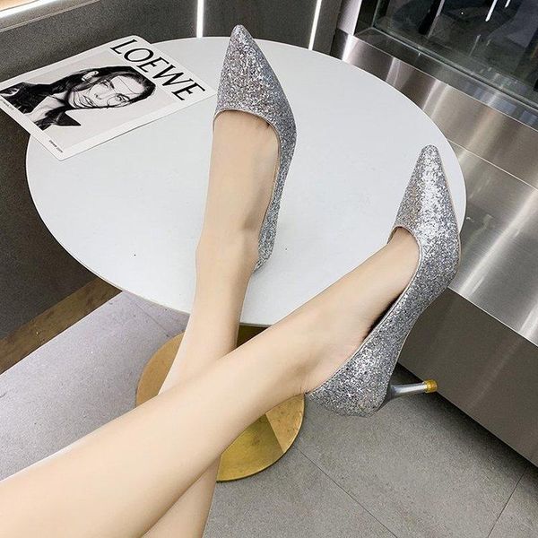 

dress shoes thin high heels women ladies big size 39 glitter pumps woman female bling silver black party