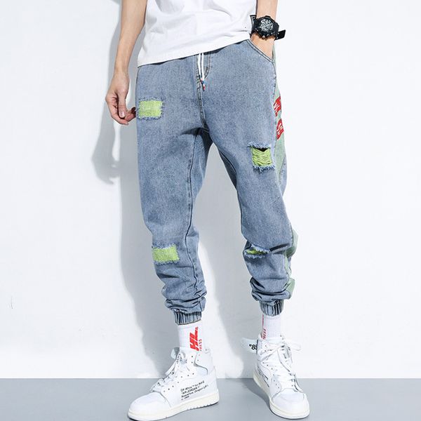 

men's jeans spring and summer fashion street men's ninth pants korean holes harlan casual jeans teenagers k92g, Blue