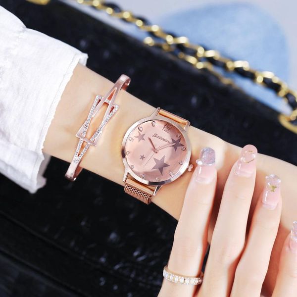 

wristwatches 10 colors juxiaoshou jxs02 ladies quartz watch stainless steel strap rotating star dial mesh band gifts, Slivery;brown