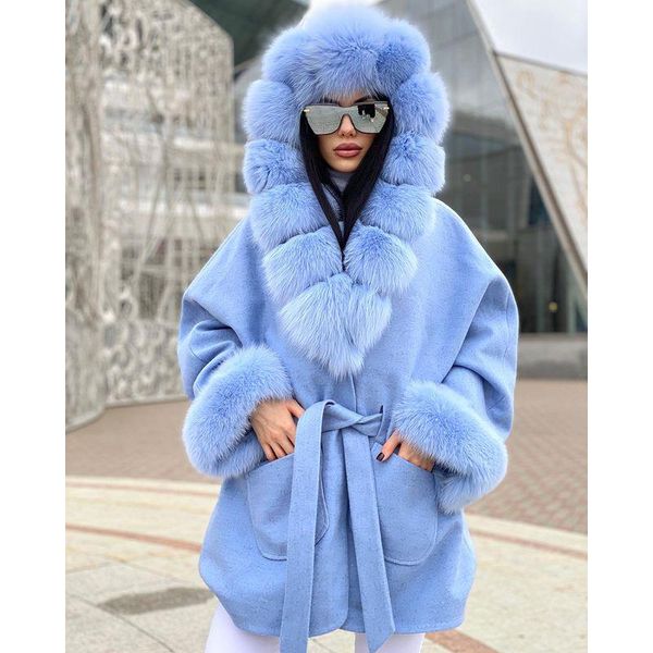 

women's wool & blends fashion removable fur collar coats women elegant tie belt collected waisted jackets pockets ladies, Black