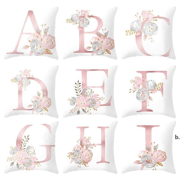 Travesseiro Letras Cor-de-rosa Floral Decorativo Almofadas Fronha Poliéster Cobertura de Almofada Lance Almofadas Sofá Decoração FronhaCover CCF12095