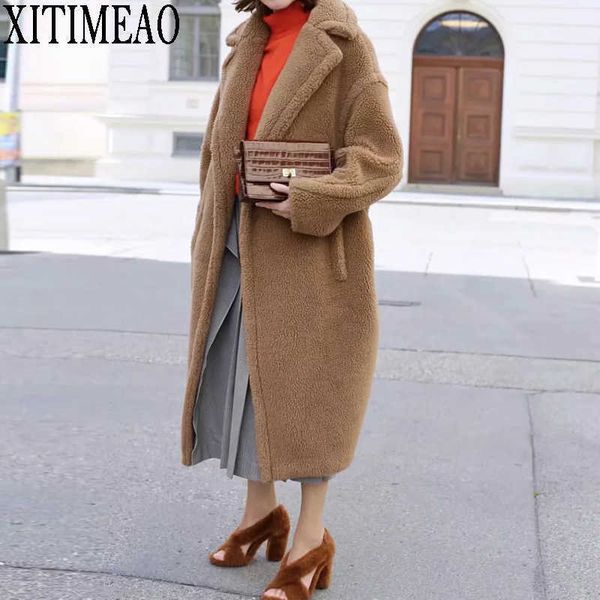 

winter women faux rabbit fur coat long loose lapel over thick warm plus size female plush s 210604, Black