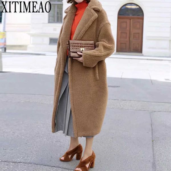 Cappotto di pelliccia di coniglio finto invernale da donna lungo risvolto largo su spesso caldo plus size peluche femminile s 210604