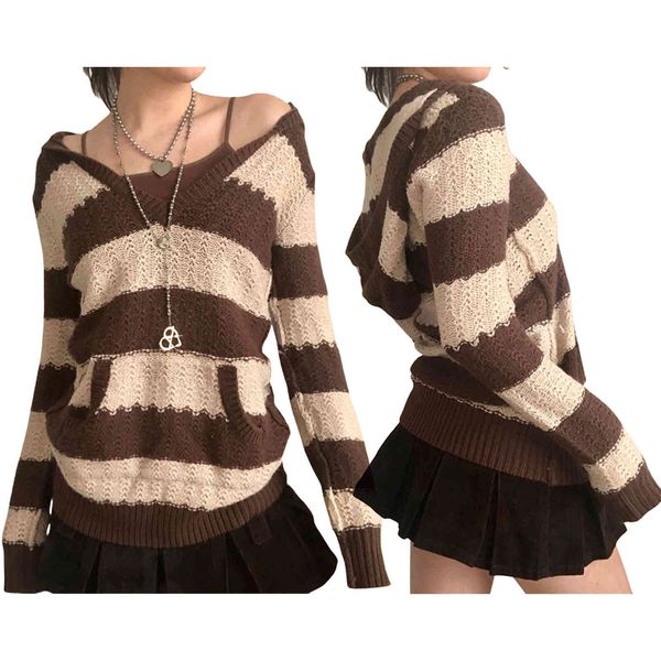 

women's sweaters fashionable female casual nightgown with hood striped block pattern zebra long sleeve no sweater straps ekb3, White;black