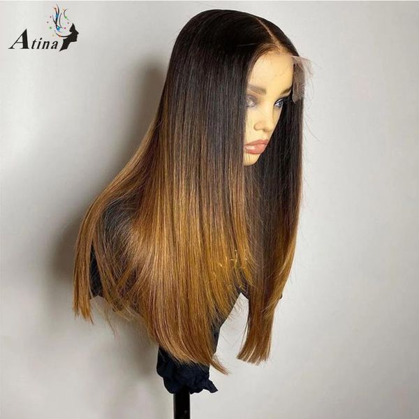 

lace wigs glueless preplucked 250 density ombre highlight honey blonde colored human hair brazilian hd transparent deep part wig, Black;brown