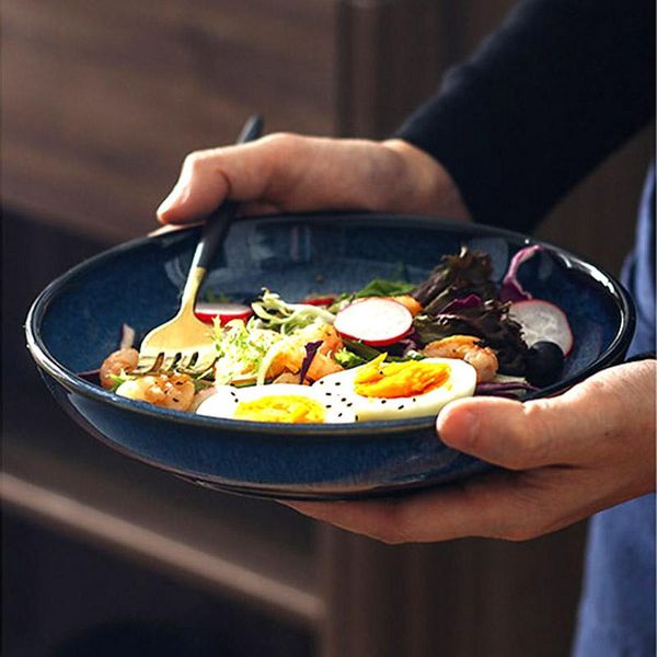 

japanese-style dinner plate, retro creative kiln, foggy green, wide mouth, deep flat-bottomed rice shallow dishes & plates