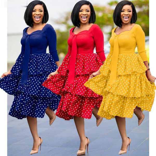

african print dresses for women dashiki polk dot patchwork clothes plus size vestidos africa cake dress christmas robe ethnic clothing, Red
