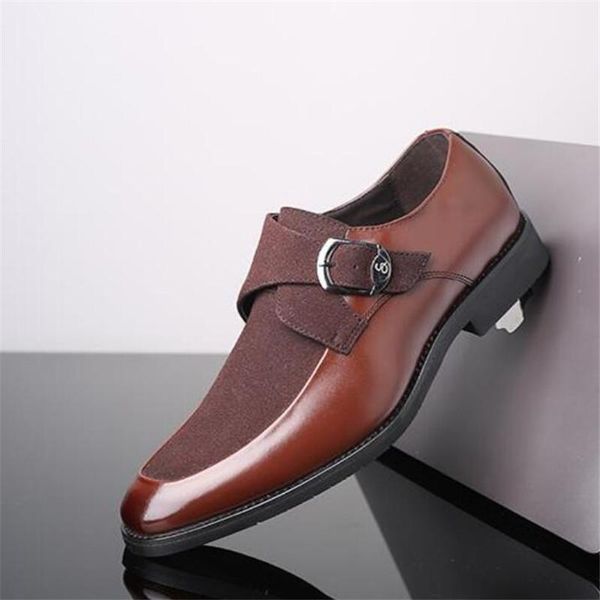 

dress shoes fashion men leather formal wedding party retro brogue luxury metal buckle men's oxfords, Black