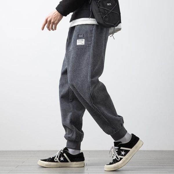 

men's pants 2021 spring fashion ankle-length corduroy baggy men joggers hip hop casual harem streetwear trousers, Black