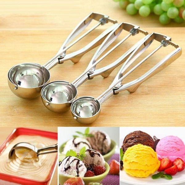 

spoons 3pcs ice cream spoon stainless steel spring handle cookie scoop fruit watermelon home kitchen tools