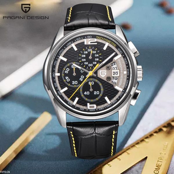 

wristwatches pagani design men's quartz watch military chronograph business leather waterproof wristwatch relogio masculino, Slivery;brown