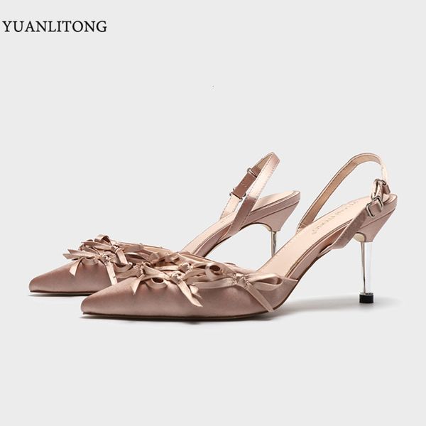 

autumn fashion baotou sandals bow high heel single sho thin pointed women's, Black