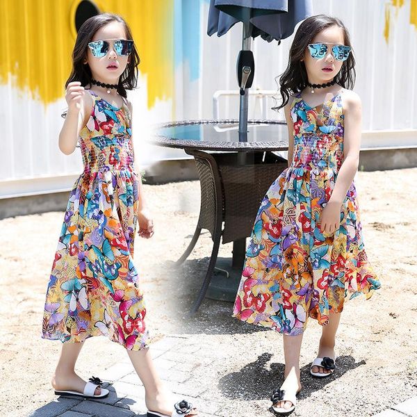 

girl's dresses 2021 girls bohemia children summer floral party teenage clothing for4 6 8 12 14 years, Red;yellow