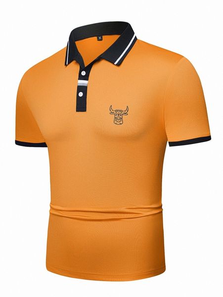 

men bull print striped trim polo shirt 04qg#, White;black