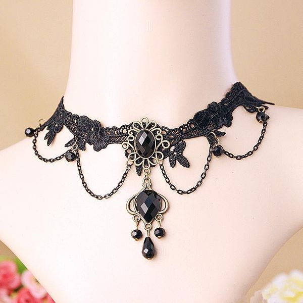 

2022 new selling european and american foreign trade retro necklace female black lace neckchain crystal jewelry wholesale, Silver
