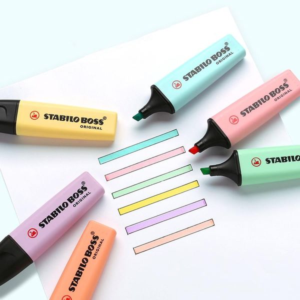 

highlighters boss original pastel color highlighter marker pen, soft colors 2/5mm chisel tip liner drawing paint office school a6507, Black;red