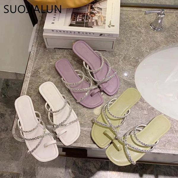 

summer slippers flat heel slides female peep toe slipper crystal narrow band ladies sandal shoes beach, Black