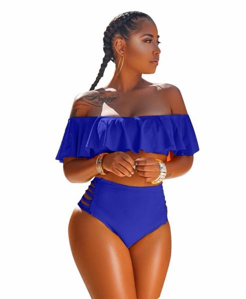 

yellow color two piece outfits women slash neck short sleeve ruffles crop and summer beach hollow triangle shorts h882 women's trac, Gray