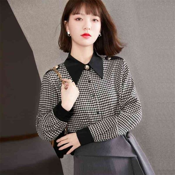 

fashion grid children's shirt spring women's office long-sleeved all-match blouse 210520, White
