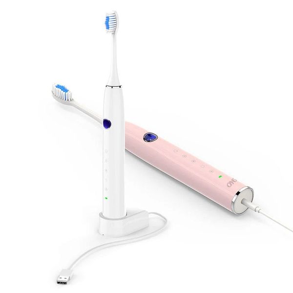 Qyg Q1 Sonic escova de dentes elétrica Poderoso IPX7 impermeável branco rosa com 2 cabeça de escova - preto