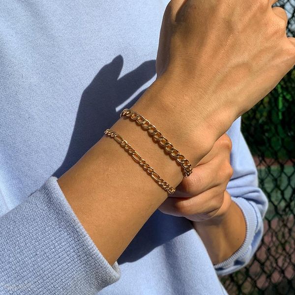 

charm bracelets lacteo vintage double metal chain bangle bracelet for women 2021 fashion cross jewelry accessories gifts, Golden;silver