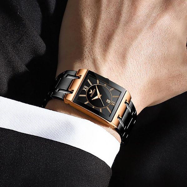 

wristwatches fngeen hardlex mirror square man's quartz waterproof business watch for stop, Slivery;brown