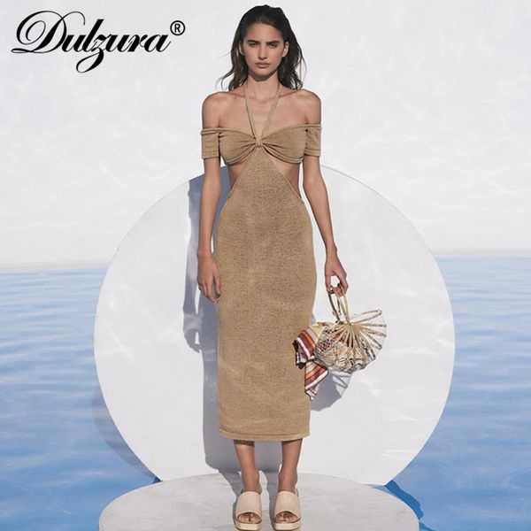 

2021 summer women off shoulder halter midi dress hollow out lace up backless bodycon patchwork elegant party beach, Black;gray