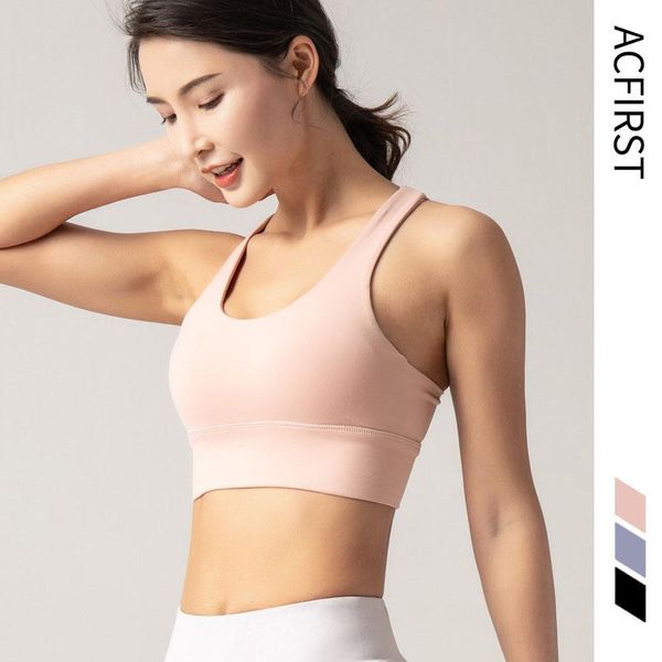 

yoga outfit acfirst women pink blue fitness bras breathable shockproof cross back sports bra athletic gym running workout sport