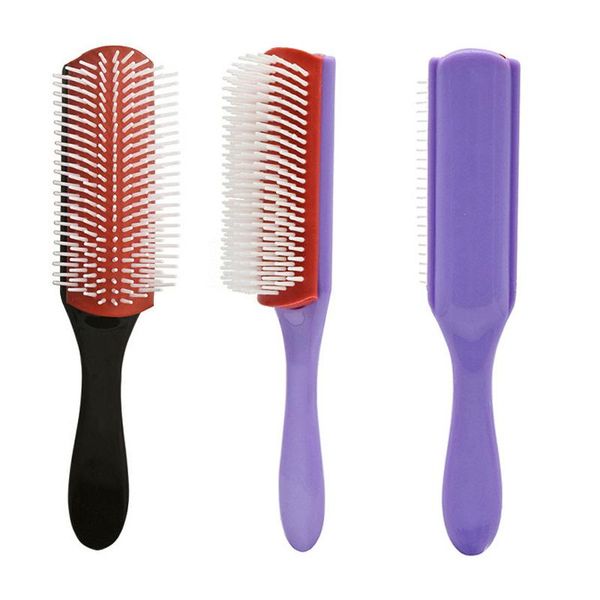 

hair comb 9 rows styling brush straight curly detangling scalp massage hairbrush for home salon brushes, Silver