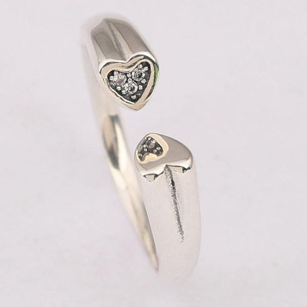 

sterling silver pan ring shiny open heart with crystal for women wedding party gift fashion jewelry cluster rings, Golden;silver