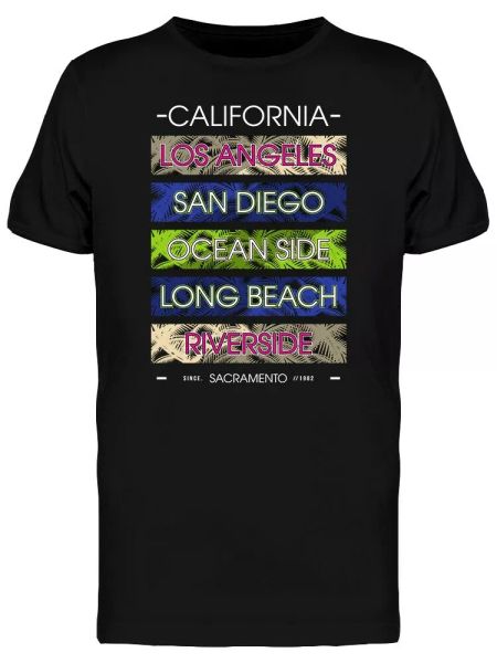 

california cities typography men's tee -image by shutterstock, White;black