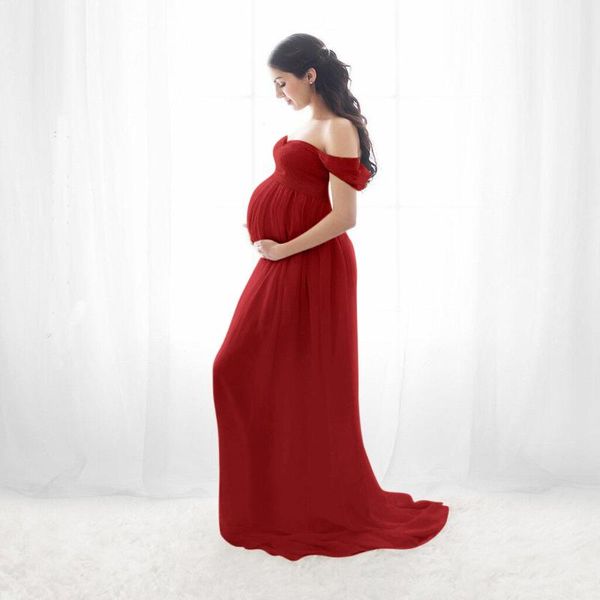 

shoulderless maternity dresses for po shoot ruffle chiffon pregnancy long skirts pography prop women, White