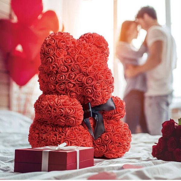 Dekorative Blumenkränze, handgefertigt, Rosenbär, Valentinstagsgeschenk, künstliche Blume, Teddyschaum, Hochzeitsdekoration, Geburtstagsparty-Zubehör