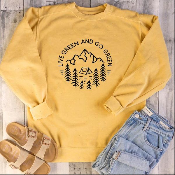 

live green and go women sweatshirt casual protect nature vintage jumper fashion 100% cotton clothing mountain tree crewneck, Black