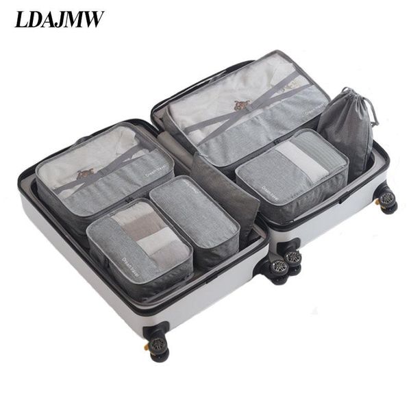 

storage bags ldajmw 7pcs/set trip luggage organizer oxford portable travel partition pouch man woman toiletries underwear bag