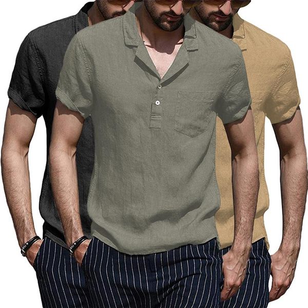 

men's casual shirts v-neck short sleeve male summer solid color lapel collar t shirt fashion clothing for man top, White;black