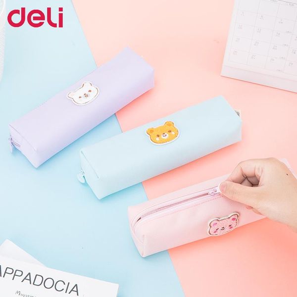 

deli embroidery pencil bag cute simple pouch kawaii cases canvas student school supplies bags