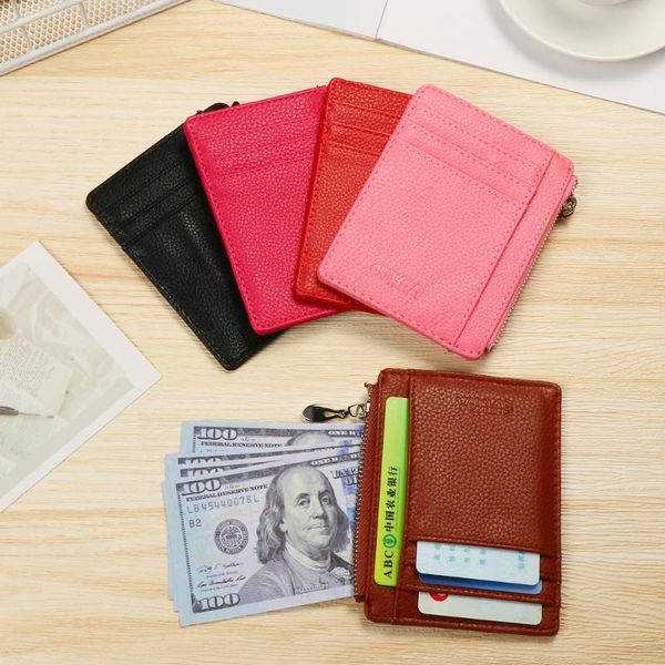 

card holders fashion waterproof zipper coin purse wallet case front pocket travel protect bag holder for men women, Brown;gray
