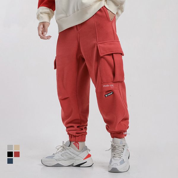 

pant autumn newly fashion casual sweatpants men loose fit big pocket cargo pants streetwear hip hop joggers trousers, Black