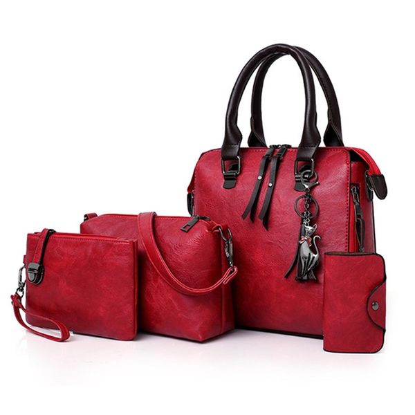 

luxury brand 4 psc/set women's handbags large capacity women bag ladies leather tote fashion shoulder bags for women wallet 211025