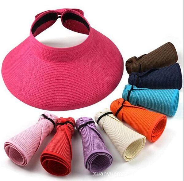 

wide brim hats 2021 beach cap sun visor straw hat female summer sunscreen folding big for girl anti-uv outdoor wholesale, Blue;gray