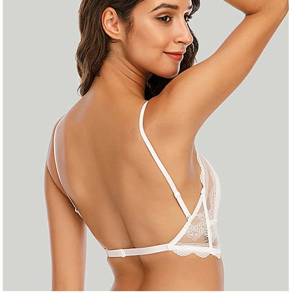 Sexy Invisible Sutiã Mulheres Underwear Cintas U Renda Backless Feminino Copo Fino Underwear Lingerie Trim Wireless Soft Cup 210623