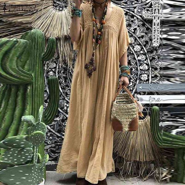 

maxi long bohemian lace crochet womens dress summer v neck flare sleeve solid sundress kaftan party beach vestido baggy, Black;gray