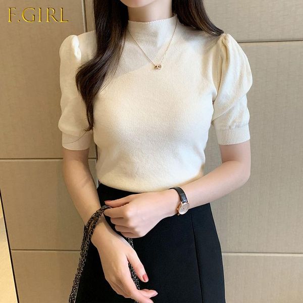 

women's sweaters autumn women clothes solid puff sleeve 2021 elegant pullovers fashion short sueter ladies, White;black