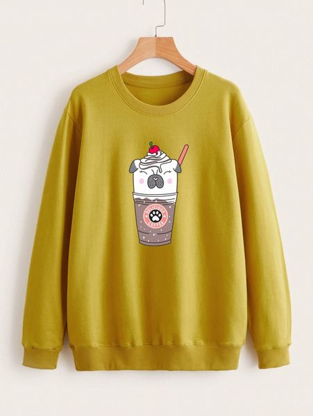 

dog and cup print sweatshirt u5do#, White;black