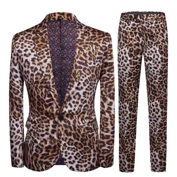 

spring leopard print wedding suits men's casual men's dress suits business suits blazers two piece set coat+pants 211120, White;black