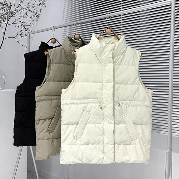 

women's down & parkas fitaylor spring adjustable waist slim 90% white duck women ss stand collar zipper sleeveless vest solid thick 9o5, Black