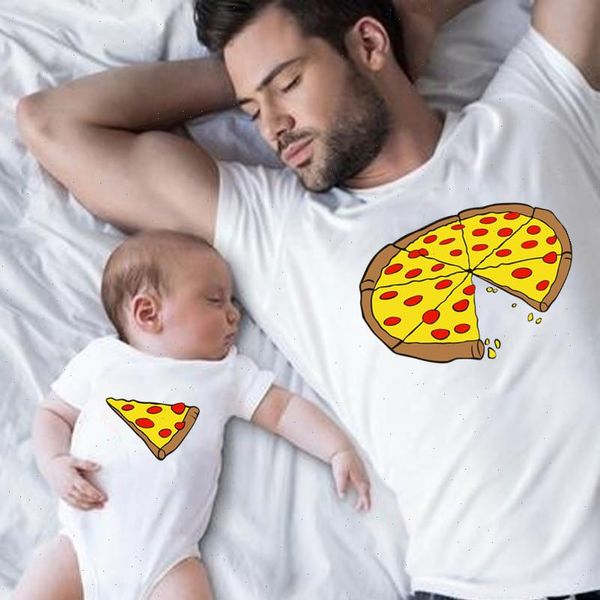 

funny family look dad and womens cami son matching clothes pizza print t shirt for daddy mommy kids romper baby, White