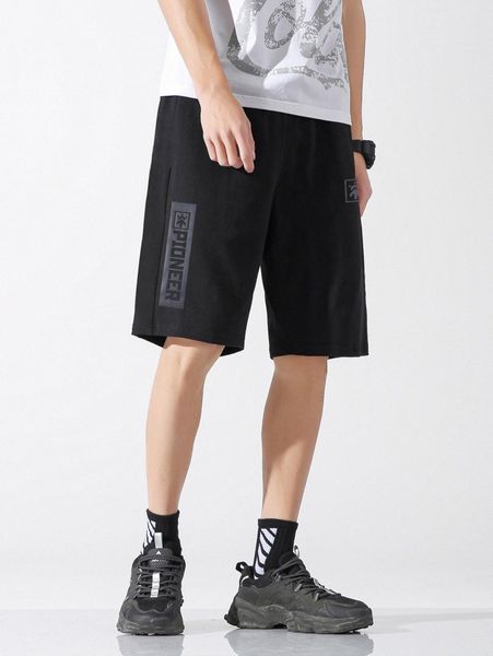 

men letter graphic bermuda shorts y97a#, Black